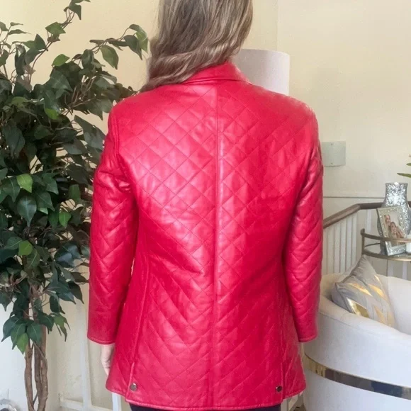Salvatore Ferragamo Women’s Red Authentic Leather Jacket Vintage Size 8 EU42